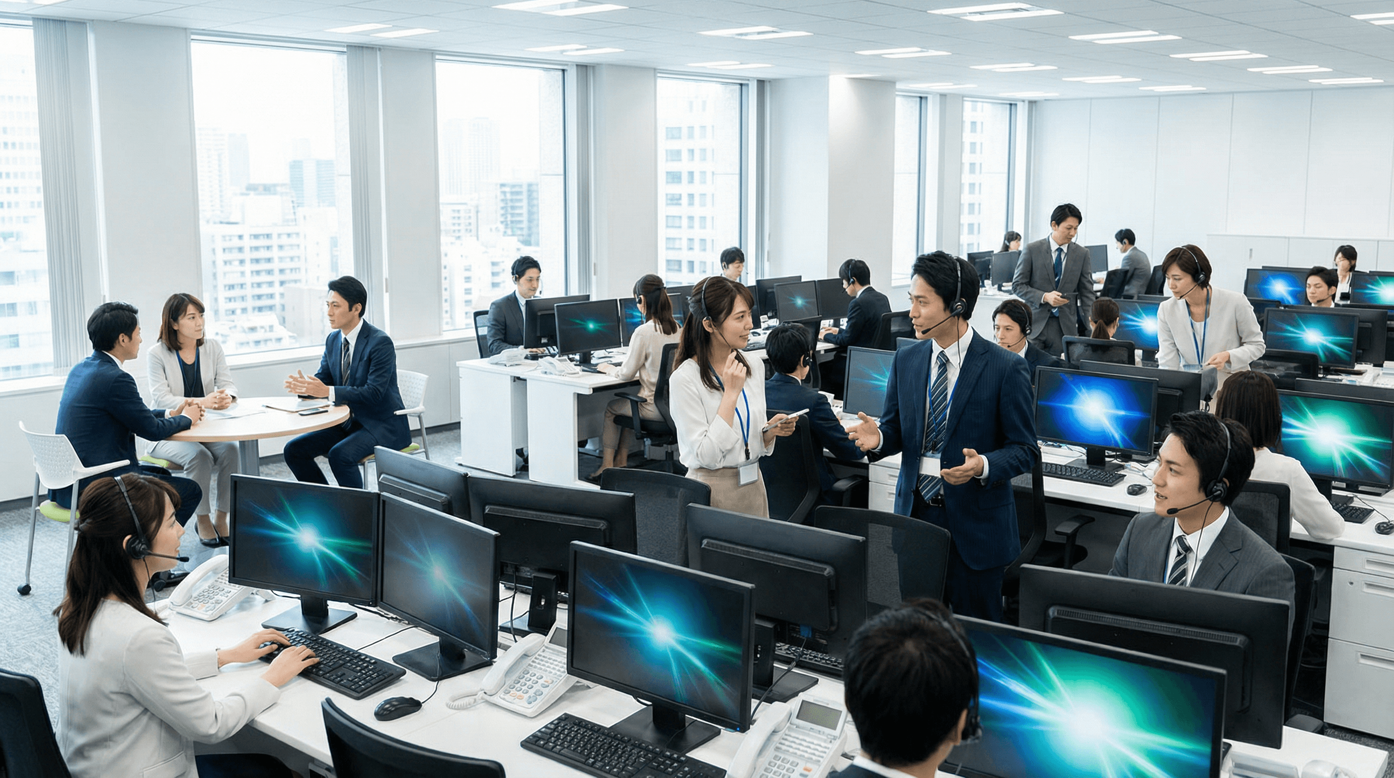 営業会社の活気あるオフィス